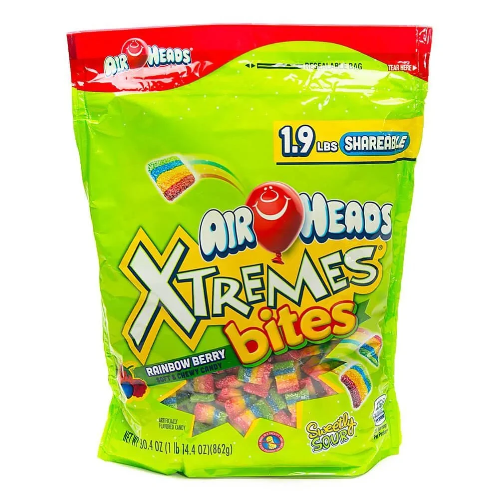 AirHeads Xtremes Bites Mini Sour Candy Belts - Rainbow Berry: 30-Ounce Bag 1 AirHeads Xtremes Bites Mini Sour Candy Belts - Rainbow Berry: 30-Ounce Bag