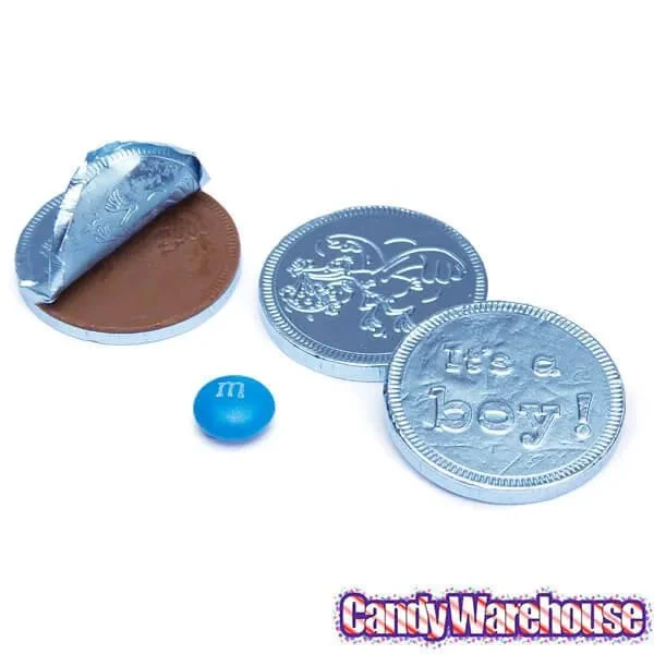 Blue Foiled Baby Boy Milk Chocolate Coins: 1LB Bag 2 Blue Foiled Baby Boy Milk Chocolate Coins: 1LB Bag - Image 2