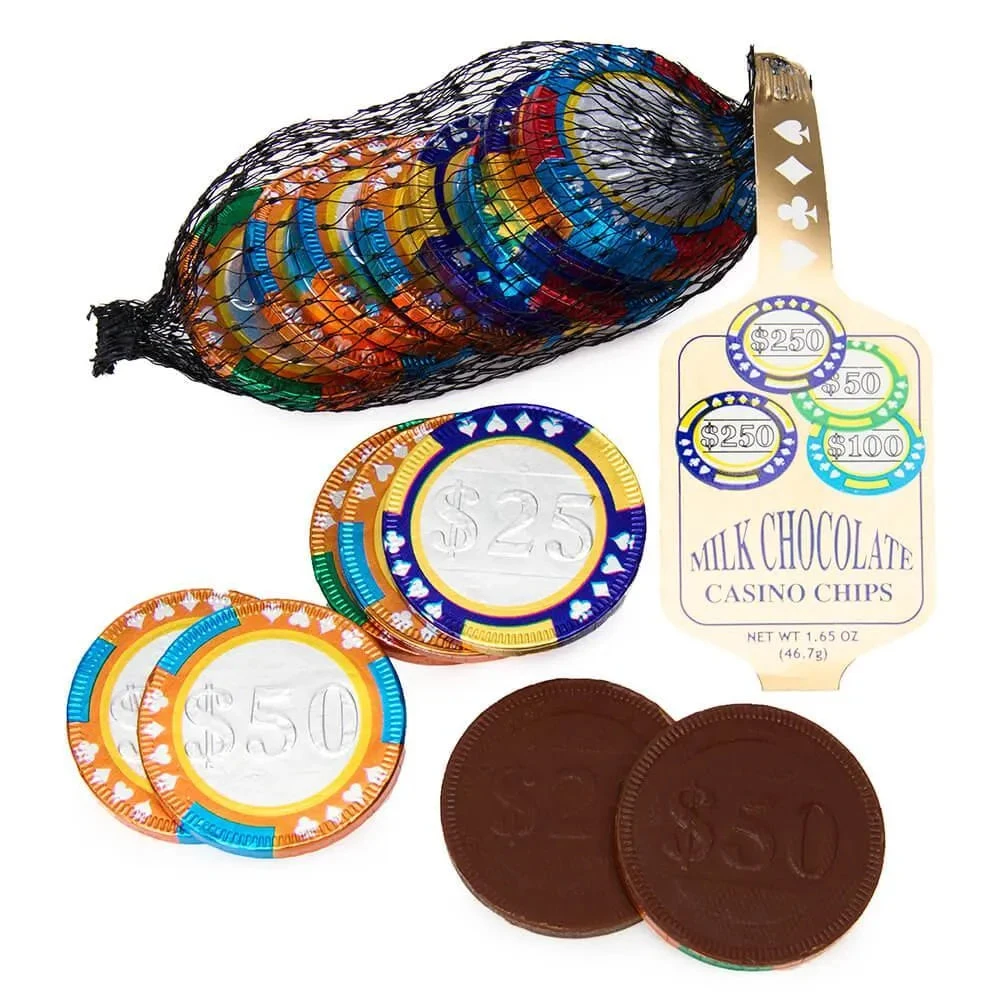 Castle Chocolate Casino Chips Mesh Bags: 18-Piece Box 1 Castle Chocolate Casino Chips Mesh Bags: 18-Piece Box