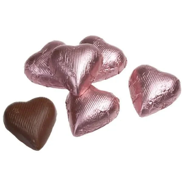 Foiled Milk Chocolate Hearts - Light Pink: 2LB Bag 1 Foiled Milk Chocolate Hearts - Light Pink: 2LB Bag
