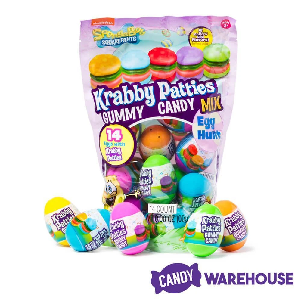 SpongeBob Krabby Patties Gummy Candy Mix Egg Hunt - 14 Piece Bag 2 SpongeBob Krabby Patties Gummy Candy Mix Egg Hunt - 14 Piece Bag - Image 2