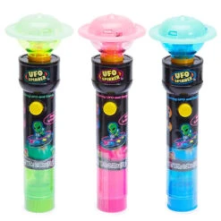 UFO Spinner Flashing Alien Flying Saucers With Candy: 12-Piece Display