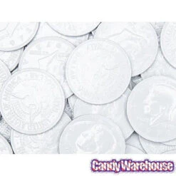 White Foiled Milk Chocolate Coins: 1LB Bag 7 White Foiled Milk Chocolate Coins: 1LB Bag -Candy Shop white foiled milk chocolate coins 1lb bag candy warehouse 4