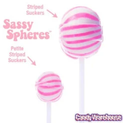 YumJunkie Sassy Spheres Strawberry Pink Striped Ball Lollipops: 100-Piece Bag -Candy Shop yumjunkie sassy spheres strawberry pink striped ball lollipops 100 piece bag candy warehouse 4